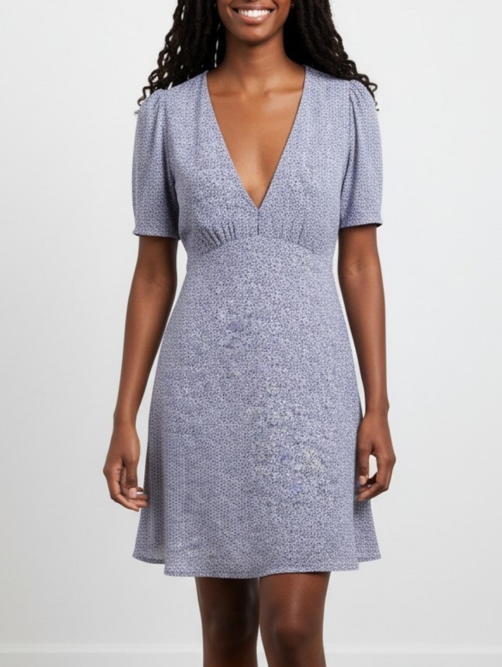 Abercrombie & Fitch Blue Floral V-Neck Short Sleeve Dress XXS